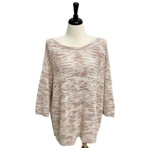 J Jill Purejill Fawn Cream Pink Marled Boat Neck 3/4 Sleeve Loose Knit Sweater